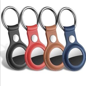 4 Pack Apple AirTag Leather Case Cover Keychain Ring Black, Brown, Blue, Red